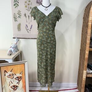 Vtg 90s Y2k Floral Babydoll Tie Back Midi Dress Fairy Grunge Whimsigoth Boho M